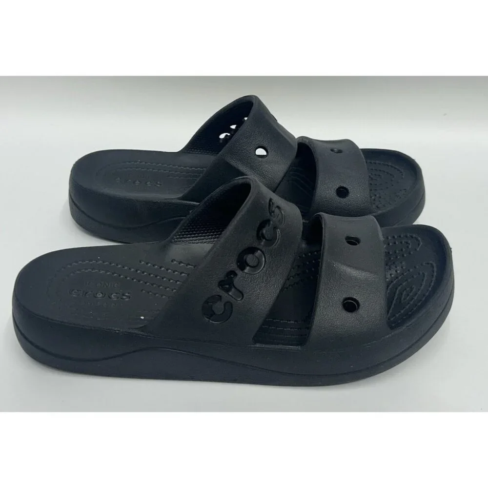 Crocs Baya Platform Double Strap Sandals Women's Size 6 Black Comfort Slip On